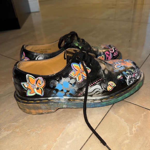 Dr. Martens Black Leather Floral Hand-Painted Oxfords - Picture 4 of 4